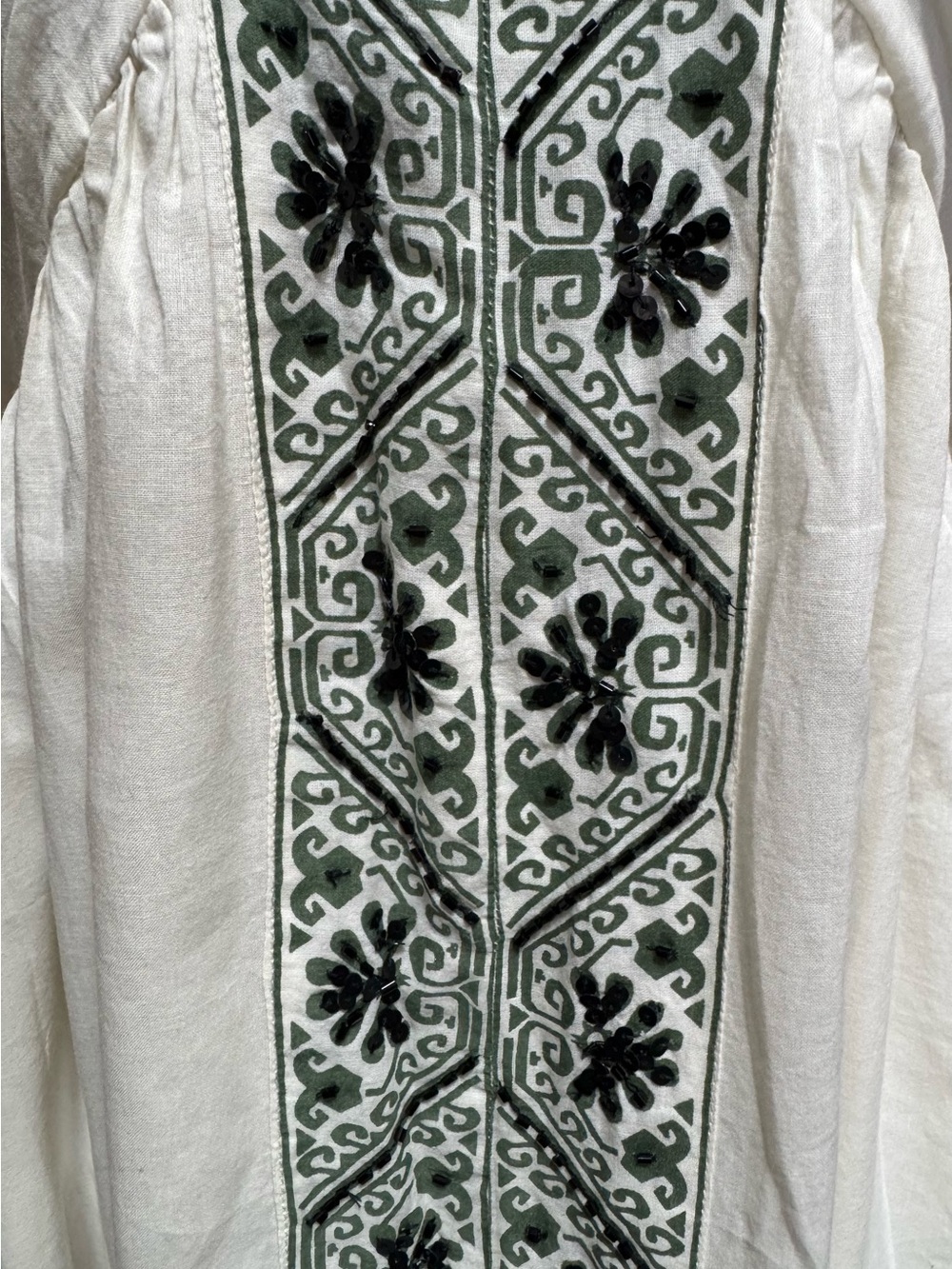 ANTIK BATIK Boho Chic Embroidered Beaded Sequin Flutter Sleeve Cotton Dress Med - Picture 3 of 14